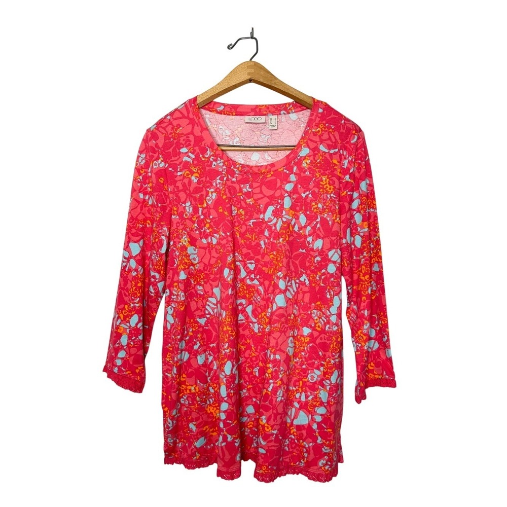 LOGO By Lori Goldstein Colorful Eclectic Print Cotton Modal Blend Tunic Small S